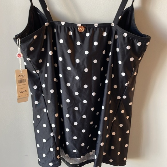 NWT Swim Systems, 34DDD underwire cups, black & white polka dot tankini top - Picture 7 of 10